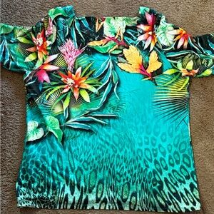 Chicos Tropical Print Short Sleeve Top